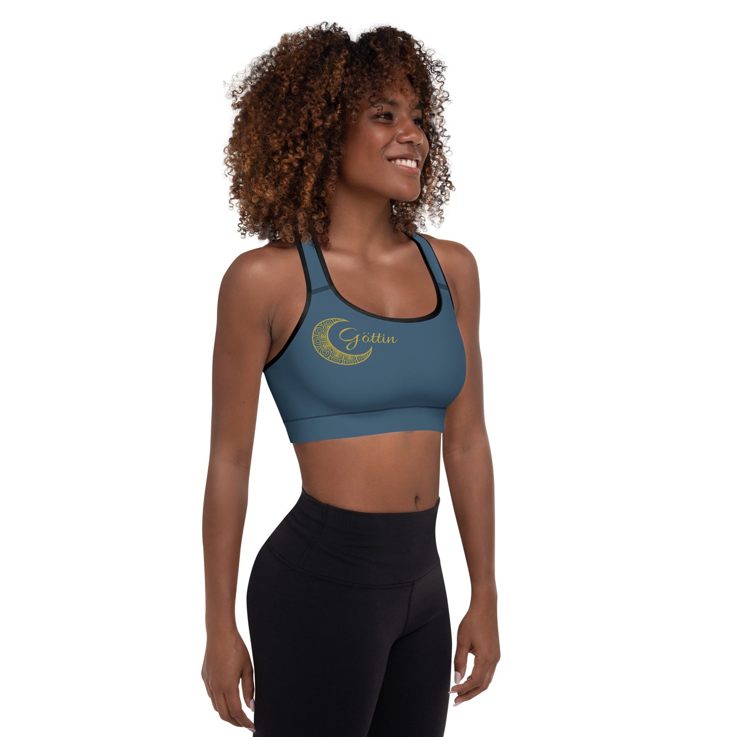 🌙 Göttin des Mondes – Sport Bustier Blau mit Goldenem Mond