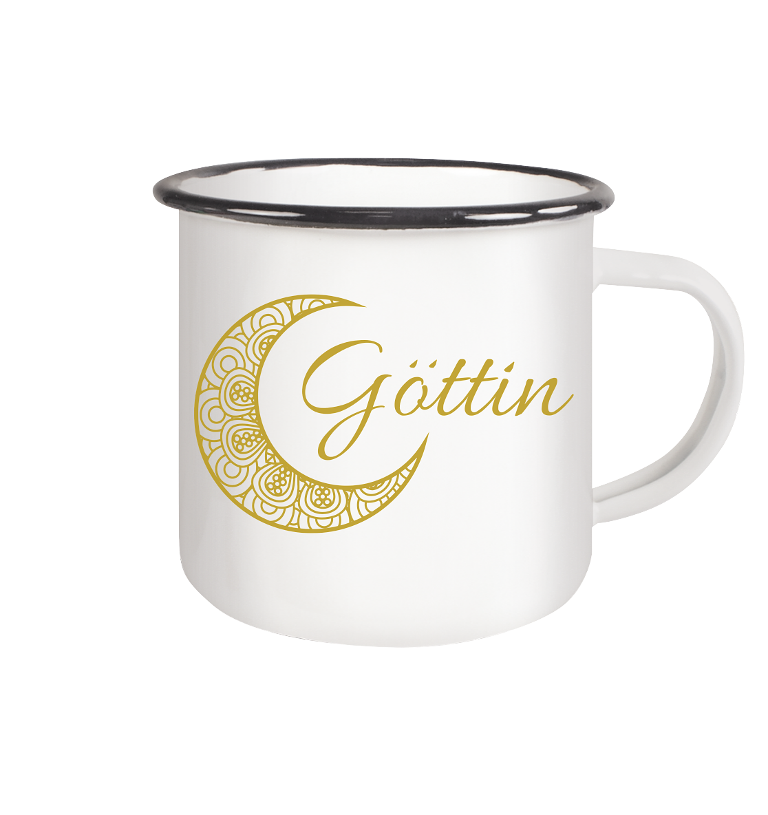 Emaille-Tasse „Goldener Mond – Göttin“ 🌙✨💛