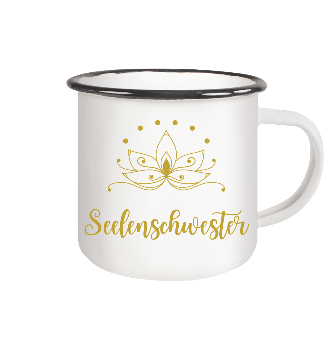 Seelenschwester Emaille Tasse – Goldener Lotus ✨🌸