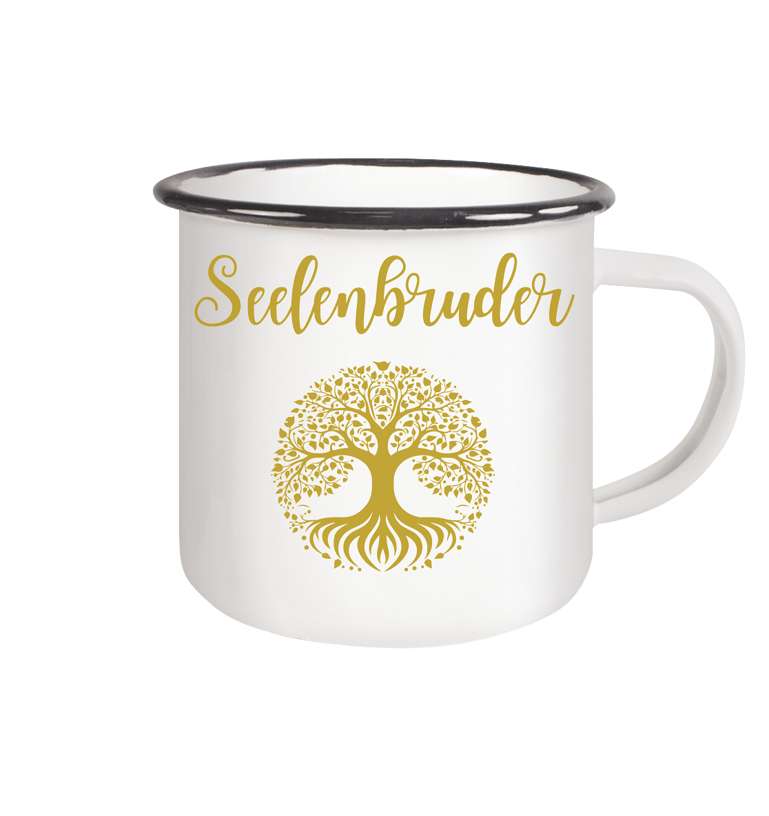 Emaille-Tasse „Seelenbruder – Goldener Weltenbaum“ 🌳✨