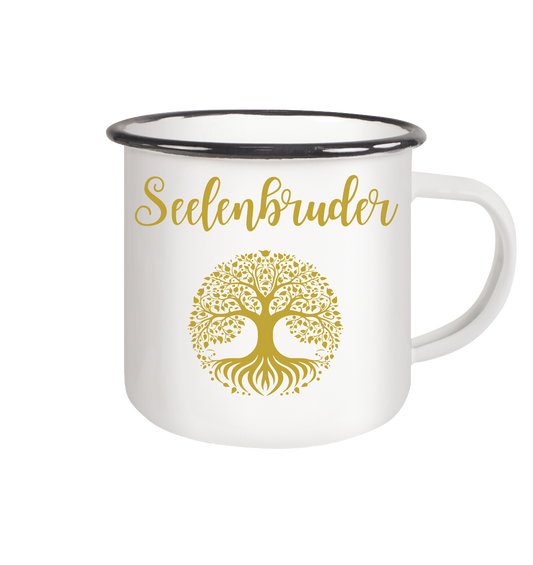 Emaille-Tasse „Seelenbruder – Goldener Weltenbaum“ 🌳✨