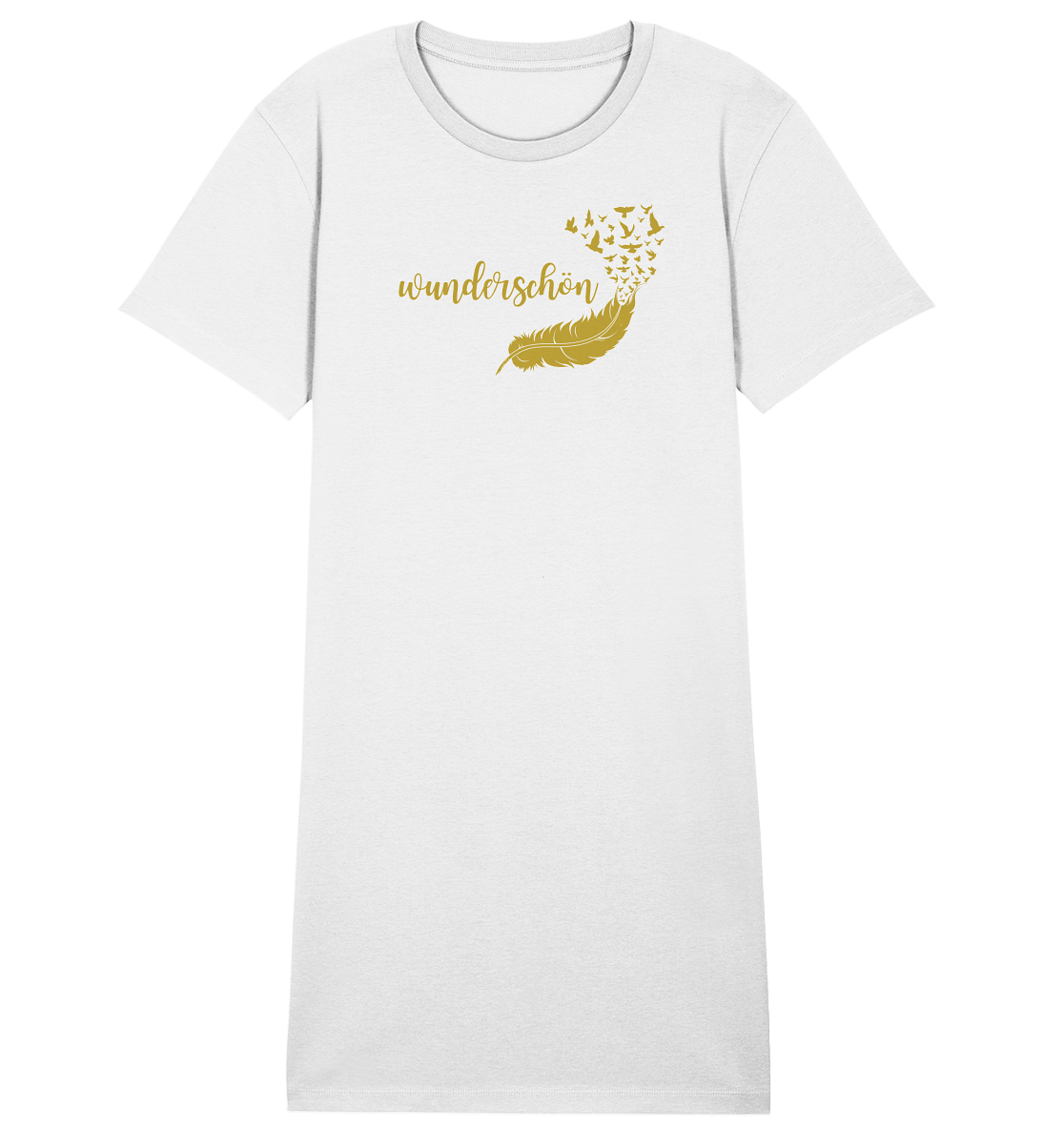 T-Shirt-Kleid „Goldene Feder“ – Wunderschön & Lässig ✨🪶💛