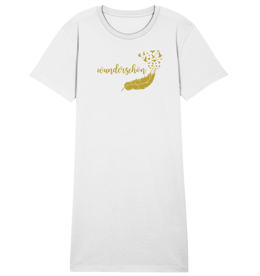 T-Shirt-Kleid „Goldene Feder“ – Wunderschön & Lässig ✨🪶💛